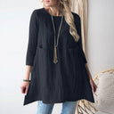 Chic Women's Tunic Dress with Pockets & 3/4 Sleeves