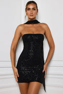 Sequin Off-the-Shoulder Cocktail Dress with Cape