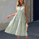 Striped Women's Long Sleeve Sheath Dress with Button Placket