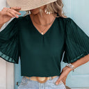 Chic Women's V-Neck Blouse with Pleated Sleeves