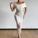 Off-Shoulder Midi Dress with Chic Side Slit