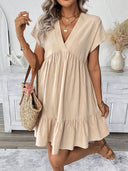 Women's Summer V-Neck Dress with Ruffled Hem