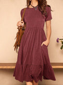 Chic Women's Midi Dress with Pockets and Ruffle Design