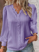 Textured Ladies' Blouse with Romantic Lace Accents