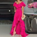 Women's Evening Dress with Ruffle Accents and Asymmetrical Hem