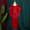 Chic Long Sleeve V-Neck Dress with Puff Sleeves