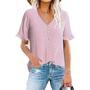 Chic Women's V-Neck Blouse with Ruffle Accents