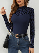 Chic Long Sleeve Patterned Bodysuit with High Collar