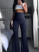 High-Waisted Flared Trousers with Elastic Waistband for Women
