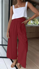 Women's Palazzo Pants with Stretchy Waist and Flowing Legs