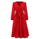 Chic Women's Wrap Dress with Pleats and Waist Belt