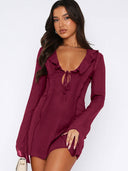 Ruffled Women's Dress with Deep V-Neck Design