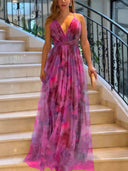 Chic Maxi Dress with Deep V-Neck and Flowing Layers