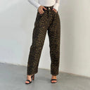 High-Waisted Straight Leg Leopard Print Jeans for Women
