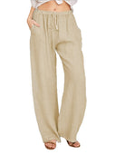 Women's Linen Wide Leg Trousers with Side Pockets
