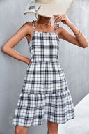 Women's Checkered Midi Skirt with Adjustable Straps