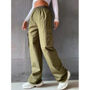 Women's Elastic Waist Cargo Pants with Side Pockets