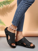 Chic Women's Slide Sandals with Cut-Out Design and Rhinestone Accents