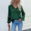 Chic V-Neck Women's Blouse with Lace Accents