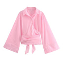 Chic Women's Blouse with Wide Sleeves and Bow Detail
