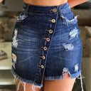 Chic Vintage Denim Skirt with Fringed Hem and Button Details