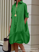 Chic Women's Shirt Dress with Convenient Pockets