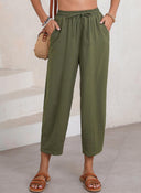 Women's Relaxed Fit Pants with Elastic Waist and Pockets