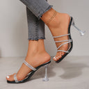 Chic Rhinestone Embellished Slide Sandals with Clear Heel