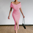 Off-Shoulder Midi Dress with Chic Side Slit