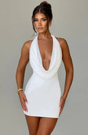 Stylish Deep V-Neck Cocktail Dress with Draped Design