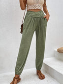 Women's Relaxed Fit Pants with Wide Waistband and Side Pockets