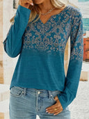 Floral Embroidered V-Neck Blouse for Women