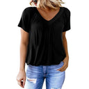 Women’s Airy V-Neck Blouse with Pleats & Short Sleeves