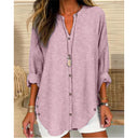 Women's Long Sleeve Blouse with Button Placket & Asymmetrical Hem