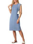 Chic Midi Dress with Side Slits and Round Neck