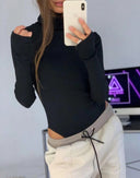 High Collar Ribbed Texture Ladies Bodysuit