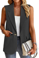 Chic Women's Sleeveless Blazer with Stylish Waist Accents and Convenient Pockets