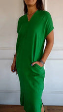 Women's V-Neck Dress with Convenient Pockets