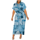 Stylish Women's Denim Midi Dress with Unique Patchwork & Waist Belt