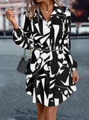 Graphic Print Women's Shirt Dress with Tie Belt