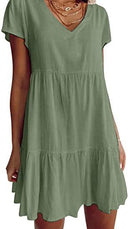 Chic V-Neck Dress with Ruffled Hem and Convenient Pockets for Women