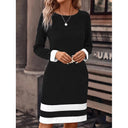 Chic Women's Dress with Contrasting Cuffs and Hem