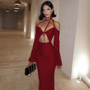 Stylish Midi Dress with Cut-Outs & Distinctive Shoulder Design