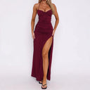 Chic Maxi Dress with Ruffle Accents and High Slit