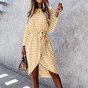 Chic Striped Wrap Dress with Waist Belt