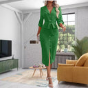 Chic Women's Knee-Length Shirt Dress with Waist Belt