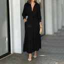 Women's Linen Maxi Dress with Button Placket and Side Slits