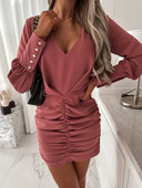 Chic V-Neck Ruched Mini Dress for Women