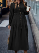 Chic Women's Dress with Fitted Belt & Button Detail