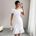 Floral Lace Midi Dress with Ruffled Hem for Women